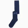 Girls' Cotton Tights with Satin Bow, Dark Blue