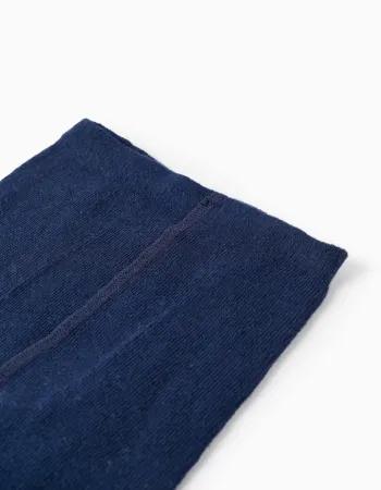 Girls' Cotton Tights with Satin Bow, Dark Blue