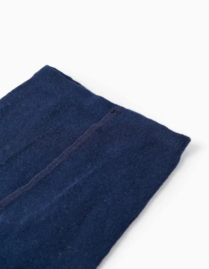 Girls' Cotton Tights with Satin Bow, Dark Blue