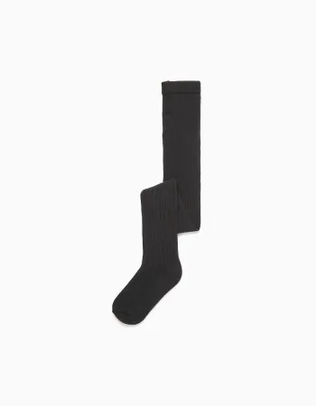 Anti-Pilling Ribbed Tights for Girls, Black