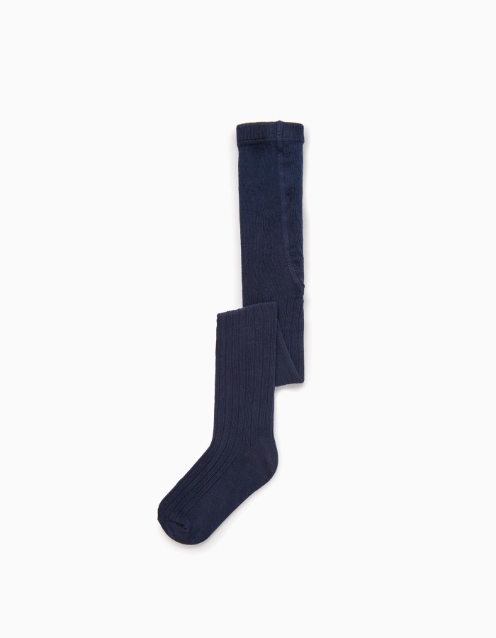 Girls' anti-pilling ribbed tights, dark blue