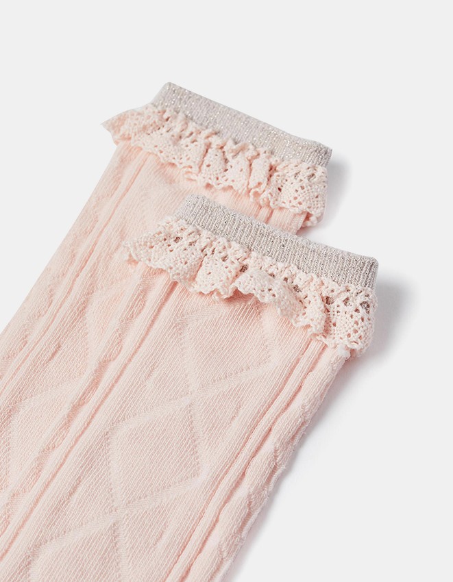 Girls Knee-High Socks with Lace Detail