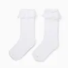 High Socks with Tulle Ruffles for Girls, White