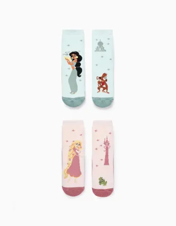 Pack of 2 Non-Slip Socks for Girls 'Jamin/Rapunzel', Pink/Blue