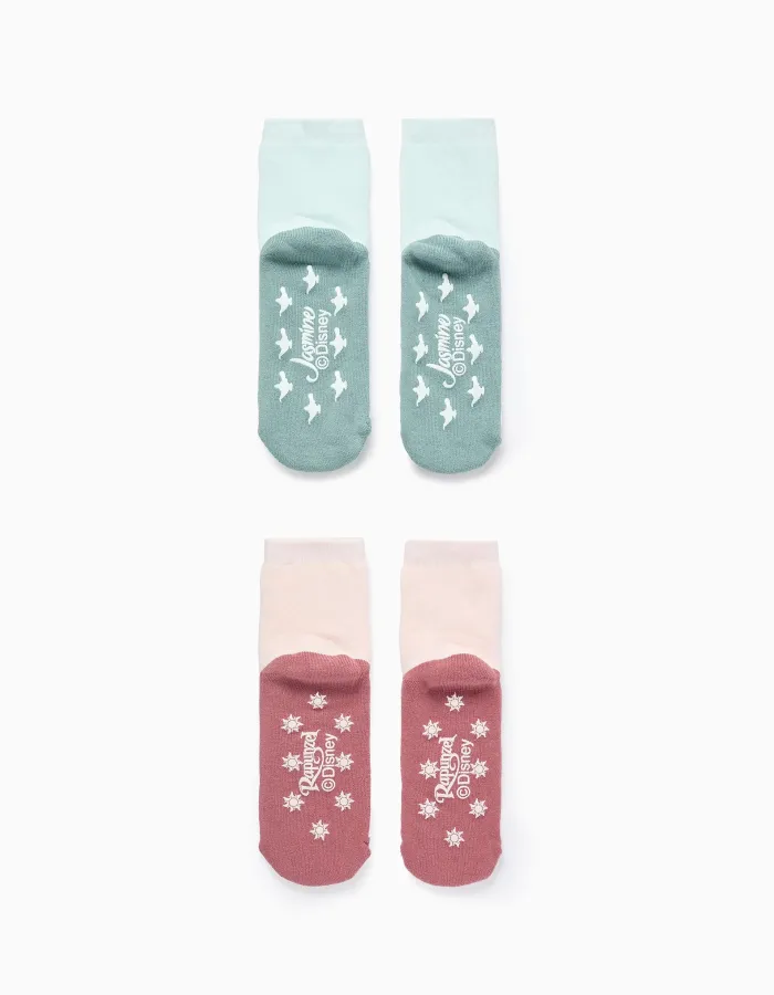 Pack of 2 Non-Slip Socks for Girls 'Jamin/Rapunzel', Pink/Blue