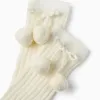 High Socks with Pompons for Girls, White