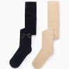 Pack of 2 Tights Ribbed/with Bow for Girls, Beige/Dark Blue