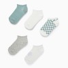 Pack of 5 Pairs of Ankle Socks with Lurex Threads for Girls, Grey/White/Green