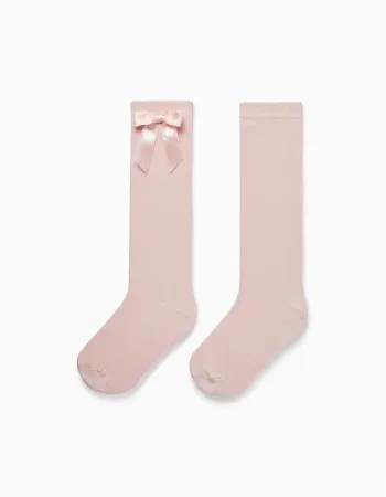 High Socks with Bow for Girls, Pink