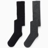 Pack of 2 Tights Plain/Rhombus for Girls, Grey/Black