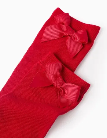 High Socks with Bow for Girls, Red