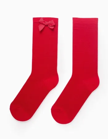 High Socks with Bow for Girls, Red