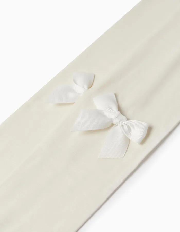 Microfiber Tights with Bow for Girls, White