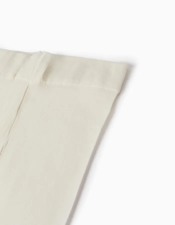 Microfiber Tights with Bow for Girls, White
