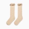Ribbed High Socks with Crochet for Girls, Beige