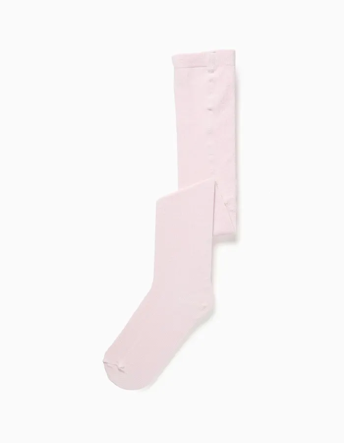 Plain knitted tights with anti-pilling for girls, light pink