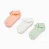 Pack 3 pairs of ankle socks with broderie anglaise for girls, multicolour