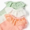 Pack 3 pairs of ankle socks with broderie anglaise for girls, multicolour