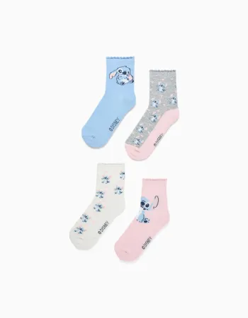 Pack of 4 socks with Stitch for girls, blue/grey/white/pink