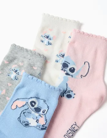 Pack of 4 socks with Stitch for girls, blue/grey/white/pink