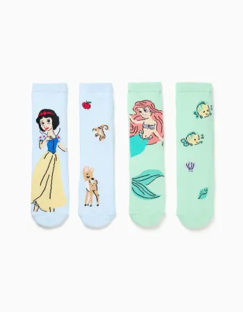 Pack of 2 non-slip socks with Princesses print for girls, blue/green