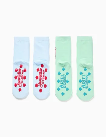 Pack of 2 non-slip socks with Princesses print for girls, blue/green