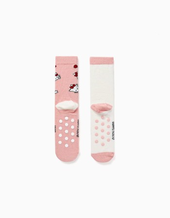 Pack of 2 non-slip socks with Hello Kitty prints for girls, pink/white