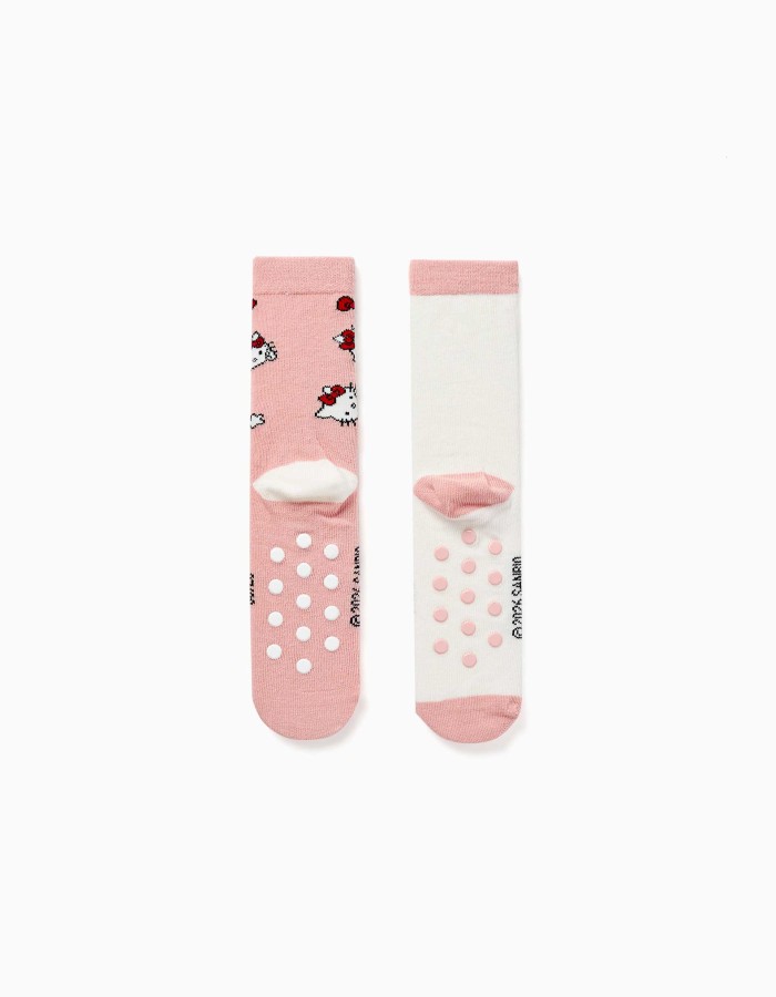 Pack of 2 non-slip socks with Hello Kitty prints for girls, pink/white