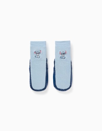 Slipper-socks with non-slip sole and Stitch for babies and girls, blue