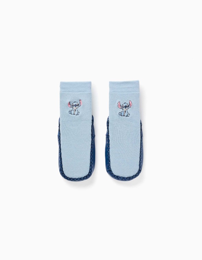 Slipper-socks with non-slip sole and Stitch for babies and girls, blue