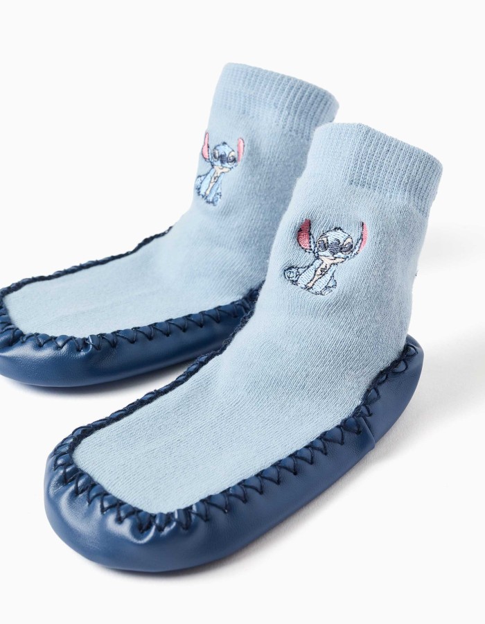 Slipper-socks with non-slip sole and Stitch for babies and girls, blue
