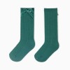 Ribbed knee-high socks with velvet bow for girls, dark green