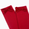 Ribbed knee-high socks with velvet bow for girls, red