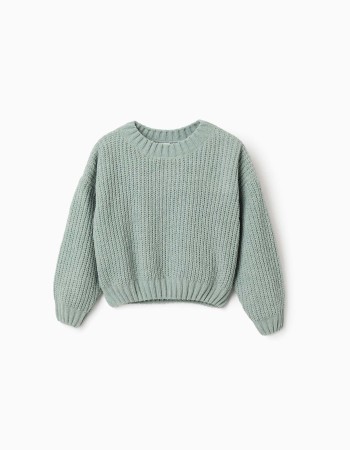 Chenille knit jumper with dropped shoulders for girls, light green