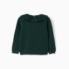 Knitted jumper with ruffled collar for girls, dark green