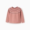 Knitted jumper with jacquard pattern for girls, dusty pink