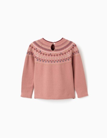 Knitted jumper with jacquard pattern for girls, dusty pink