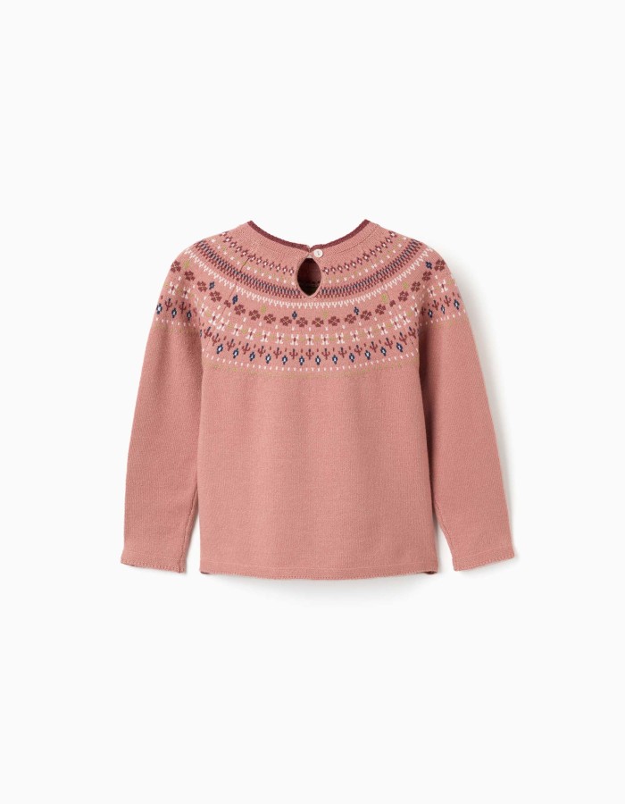 Knitted jumper with jacquard pattern for girls, dusty pink