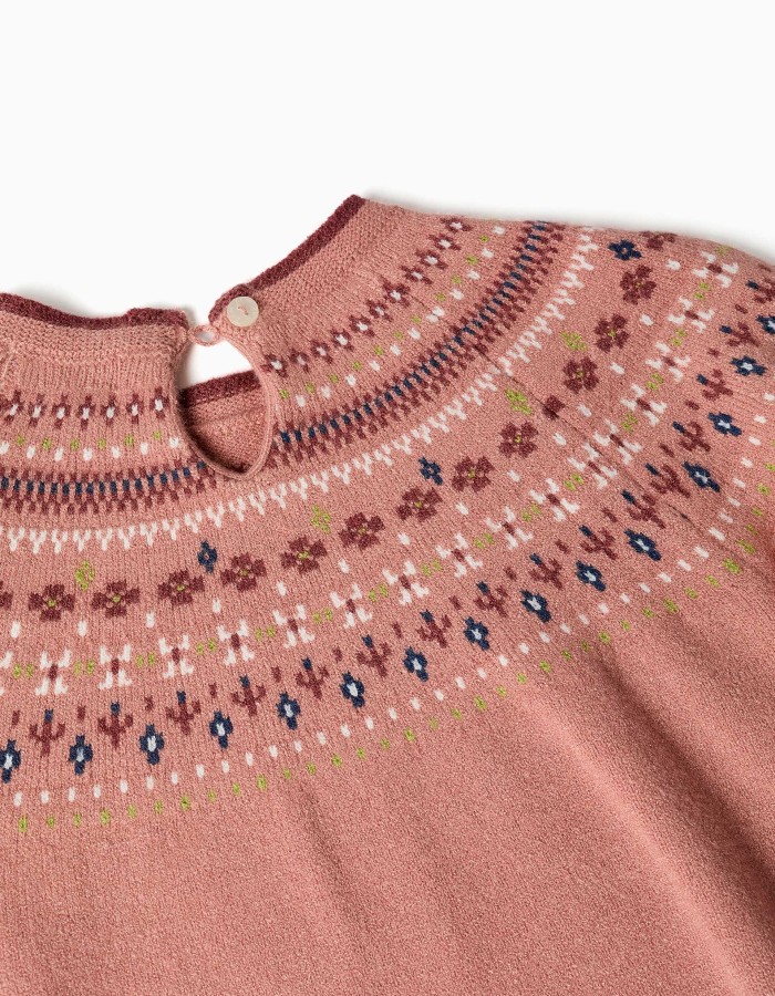 Knitted jumper with jacquard pattern for girls, dusty pink