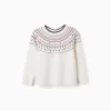 Knitted jumper with jacquard pattern for girls, white