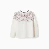 Knitted jumper with jacquard pattern for girls, white