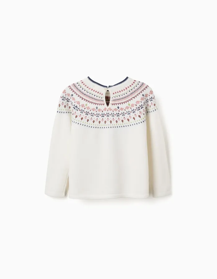 Knitted jumper with jacquard pattern for girls, white