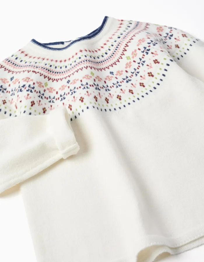Knitted jumper with jacquard pattern for girls, white