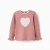 Knitted jumper with jacquard heart for girls, pink/white