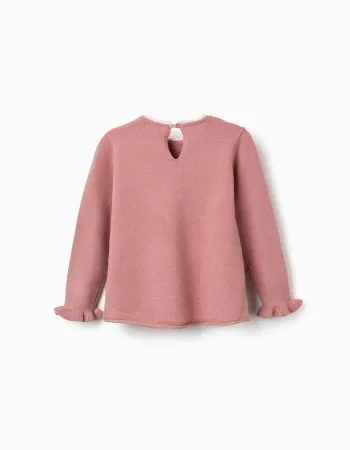 Knitted jumper with jacquard heart for girls, pink/white