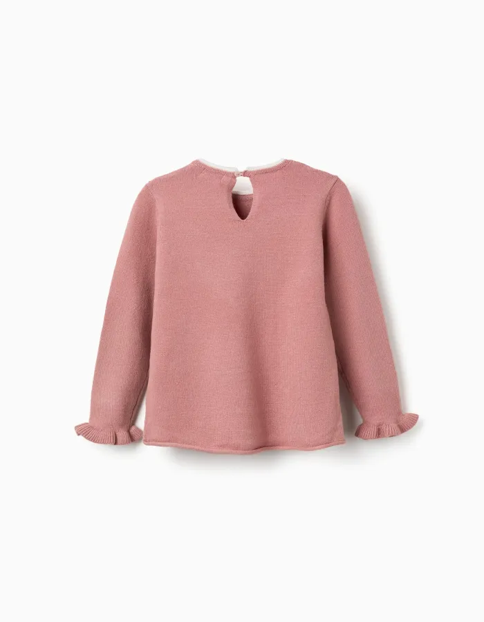 Knitted jumper with jacquard heart for girls, pink/white