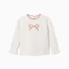 Knitted jumper with jacquard bow for girls, white/pink