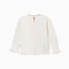 Knitted jumper with jacquard bow for girls, white/pink