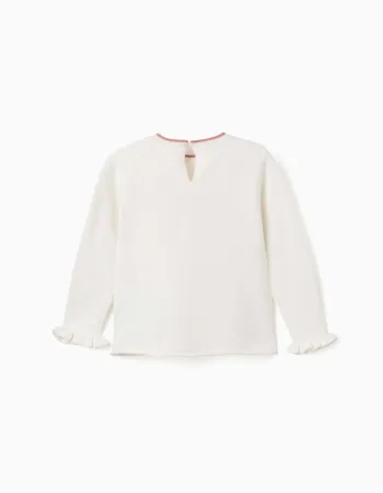 Knitted jumper with jacquard bow for girls, white/pink
