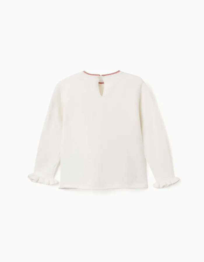 Knitted jumper with jacquard bow for girls, white/pink